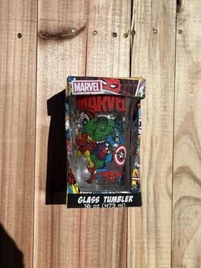 Marvel Avengers Glass Tumbler with Red, Green, Blue Artwork